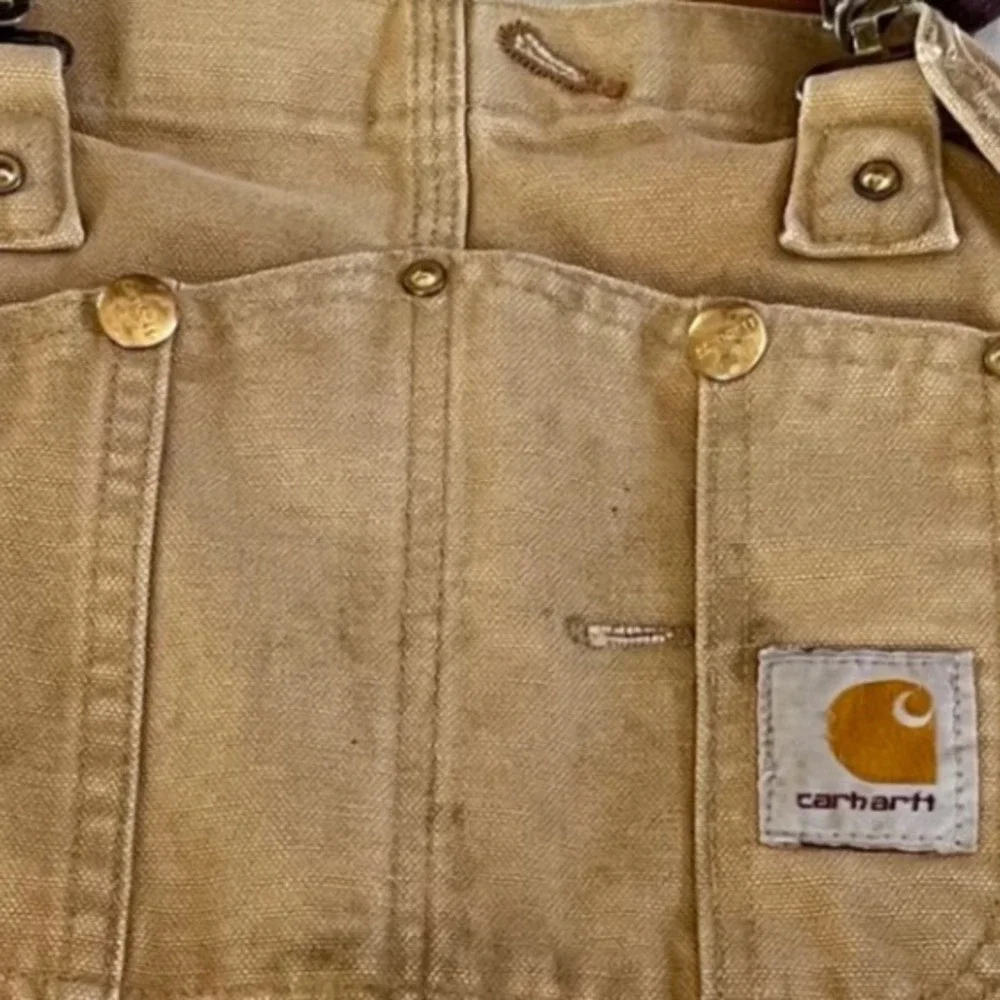 Vintage Carhartt‎ Men's Tan Canvas Bib Overalls Workwear Size 52 x28 dstressed